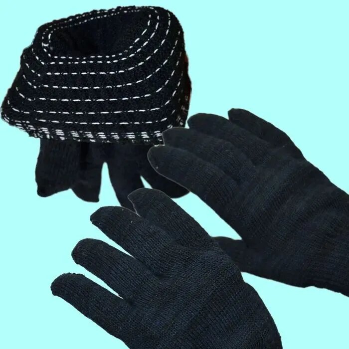 фото Перчатки вязанные двойные без покрытия.