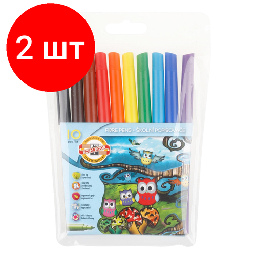 Комплект 2 наб, Фломастеры KOH-I-NOOR Совы 10цв/наб смываемые вентилир. ПВХ 771012AJ01TE фломастеры koh i noor совы 10цв наб смываемые вентилир пвх 771012aj01te 1 шт