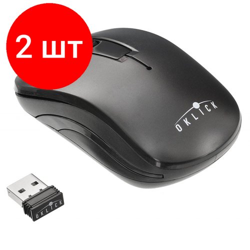 Комплект 2 штук Мышь компьютерная Oklick 445MW черный опт 1200dpi беспр USB 2but 193100₽