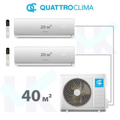 QuattroClima серии FREDDO на 2 комнаты (20 м2 + 20 м2) с наружным блоком 40 м2 , Постоянная работа