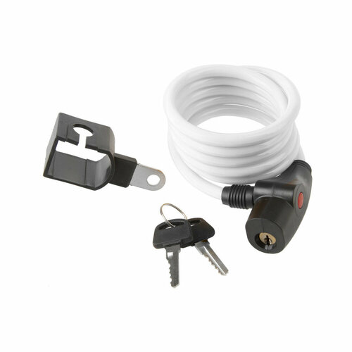 фото Велозамок автоматический 8х1500 мм белый (ключи + крепление), 233778-kr3 кубикрум