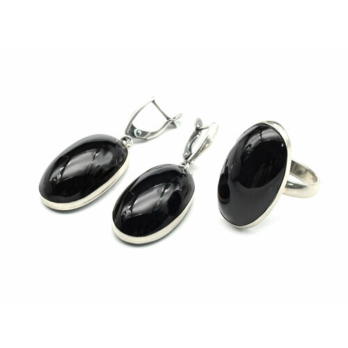 Комплект бижутерии: кольцо, серьги, топаз, размер кольца 19, черный