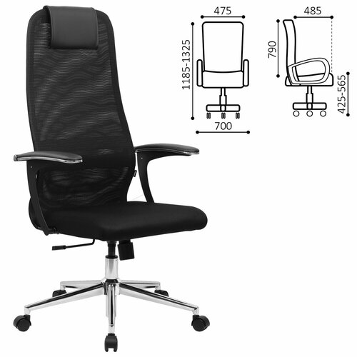 Кресло BRABIX PREMIUM Ultimate EX-801 хром плотная двойная сетка Х2 черное 532917 13675₽