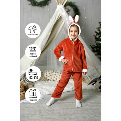 пижама теплая детская Пижама ЛАРИТА, размер 40, коричневый, красный