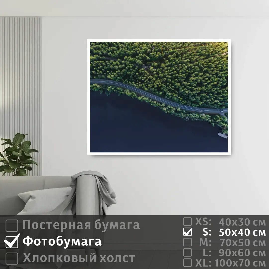Постер на фотобумаге Снимок Сверху Дорога Вдоль Берега 50х40 см ПолиЦентр