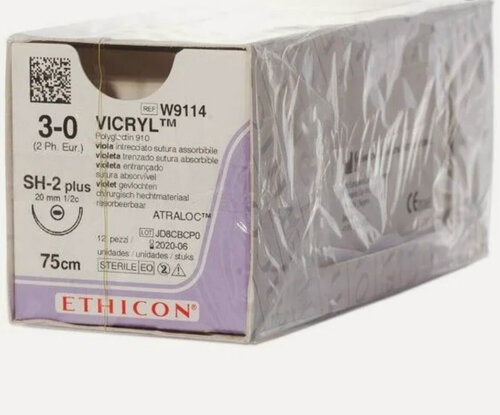 Изображение товара Шовный материал викрил 3/0, 75 см, кол. 20 мм, 1/2 W9114 12 шт./уп.