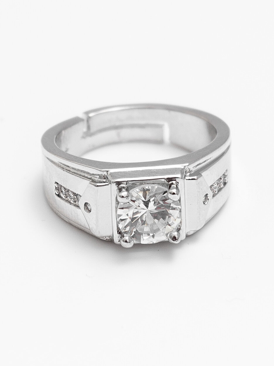 Печатка Shine & Beauty, кристаллы Swarovski, безразмерное, ширина 7 мм, серебряный