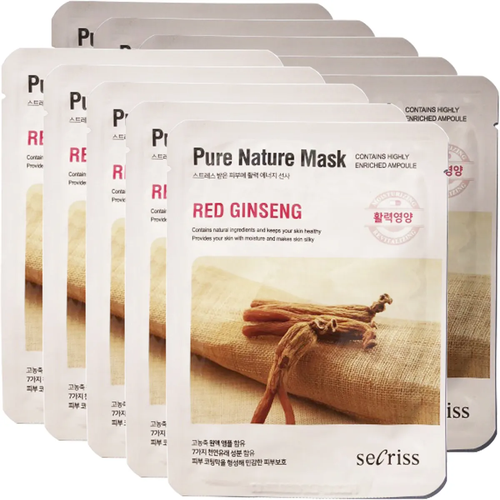 Маска для лица тканевая антивозрастная Anskin Secriss Pure Nature Mask Pack Red ginseng, 25 мл -10 шт