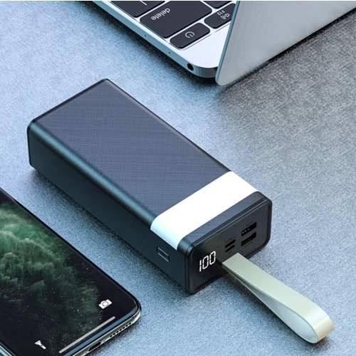 Портативный аккумулятор 30000 mah Power Bank + Фонарь / 2USB + Type-C + Micro / Black