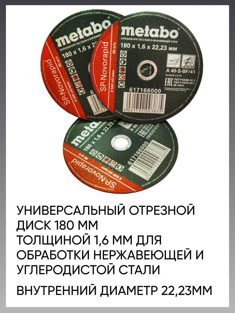 Круг отрезной по металлу 180*1.6 Metabo, диск отрезной 180