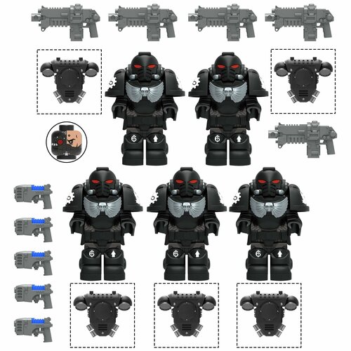 Фигурки 5 шт. Warhammer 40k, Космодесантники легион Железные Руки, в экипировке, оружие совместимое с Лего (пакет)
