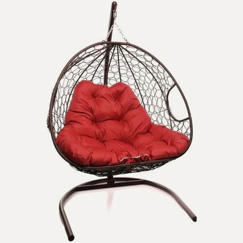Изображение товара Подвесное кресло кокон двухместное M-group для двоих с ротангом коричневое+красная подушка