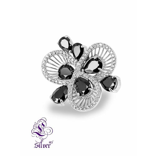 Кольцо L-Silver, серебро, 925 проба, родирование, фианит, размер 18, серебряный, черный
