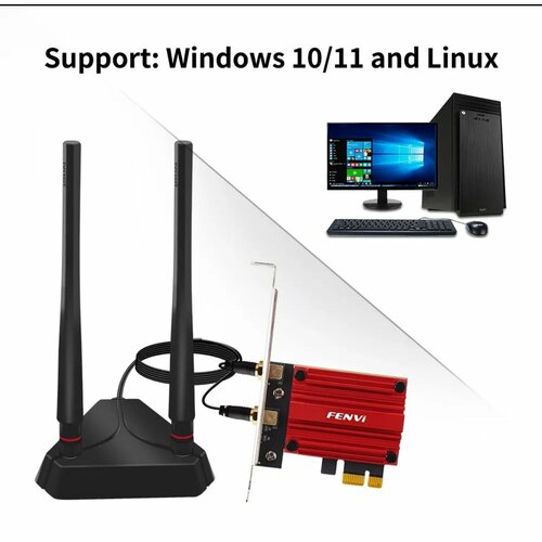 Сетевая карта Fenvi FV-AXE3000 Pro Wi-Fi 6 24ГГц 5ГГц 6 ГГц Wi-Fi 80211AXAC PCI Express адаптер Bluetooth 53 3991₽