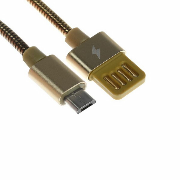 фото Кабель MicroUSB - USB, 2.1 А, металлическая оплётка, 1 метр, золотистый