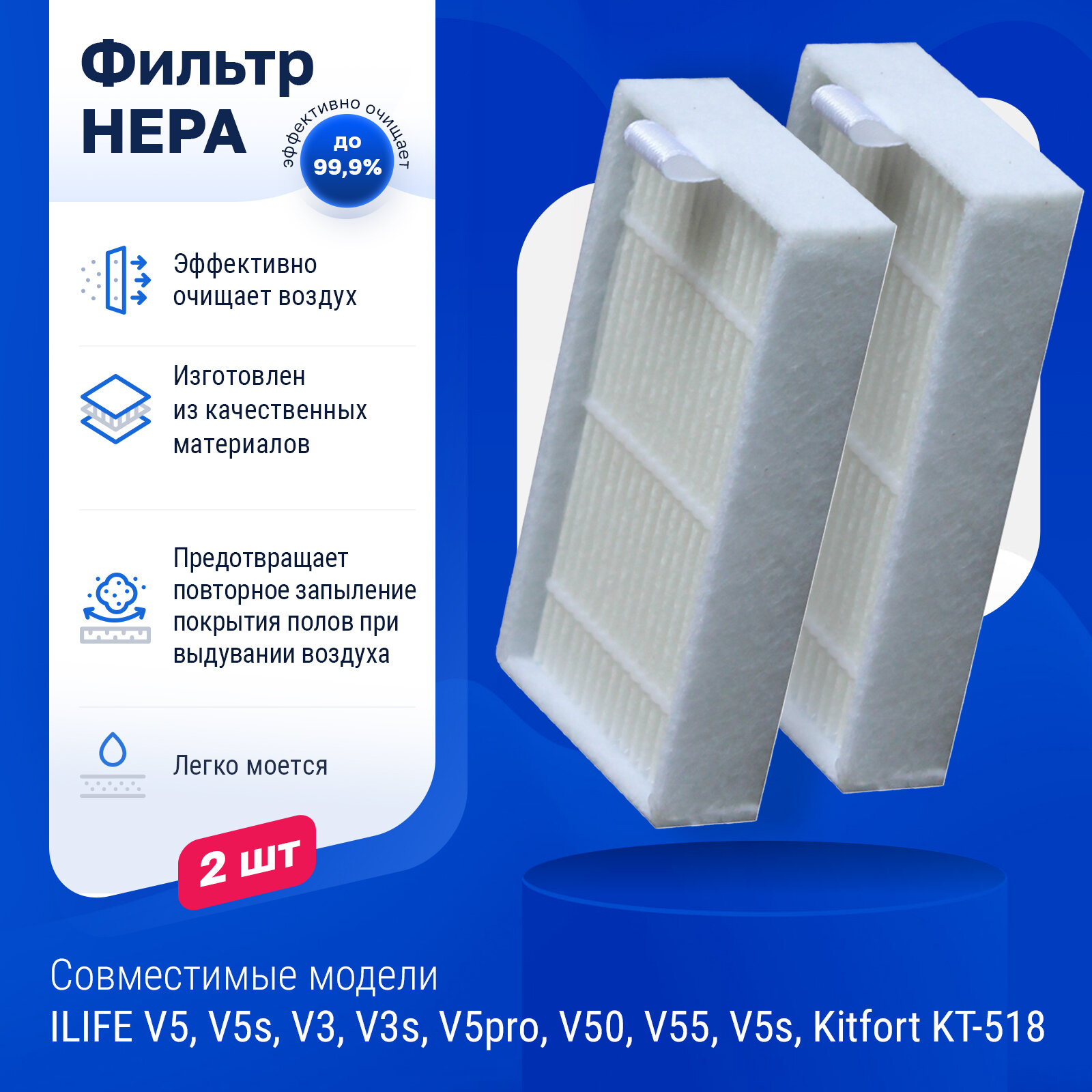 фото Комплект фильтров для робот-пылесоса ILIFE V5, V5s, V3, V3s, V5pro, V50, V55, V5s, Kitfort KT-518