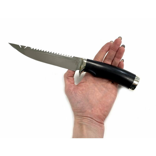 Нож Рыбацкий с серрейтером, кованая 95х18, граб, мельхиор