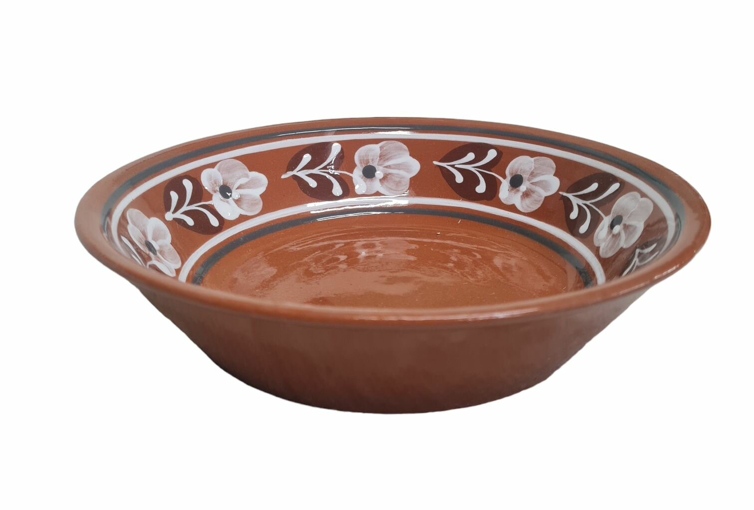 фото Сковорода глиняная керамическая 0,6л ручная роспись белые цветы