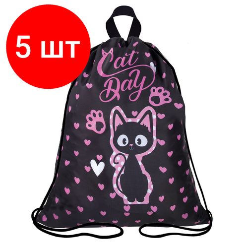 Комплект 5 шт, Мешок для обуви BRAUBERG KIDS, с петлей, 42х34 см, Amazed cat, 271629