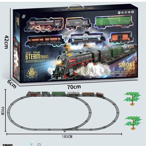 игровой набор knopa 86207 железная дорога с паровозом и вагонами Железная дорога на аккумуляторе с дымом, светом и звуком