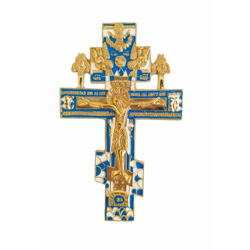 крест киотный распятие христово с предстоящими святыми латунь эмали Крест киотный гуслицкий Распятие