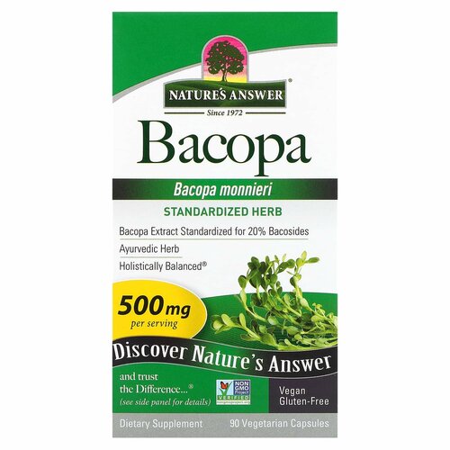 Бакопа Монье Nature's Answer, Bacopa monnieri, 500 мг, 90 капсул