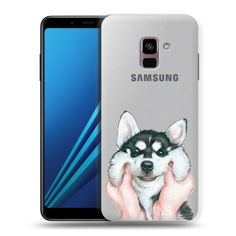Полупрозрачный дизайнерский силиконовый чехол для Самсунг А8 Плюс 2018 / Samsung Galaxy A8 Plus (2018) Хаски