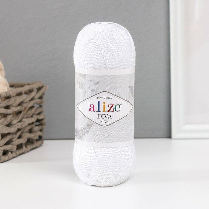 Пряжа DIVA FINE ALIZE, белый - 55, 100% микрофибра акрил, 5 мотков, 100 г., 600 м.
