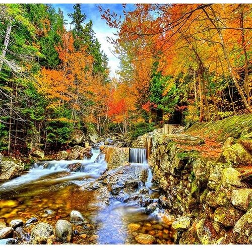 Алмазная мозаика на подрамнике 40х50, Водопады осенью