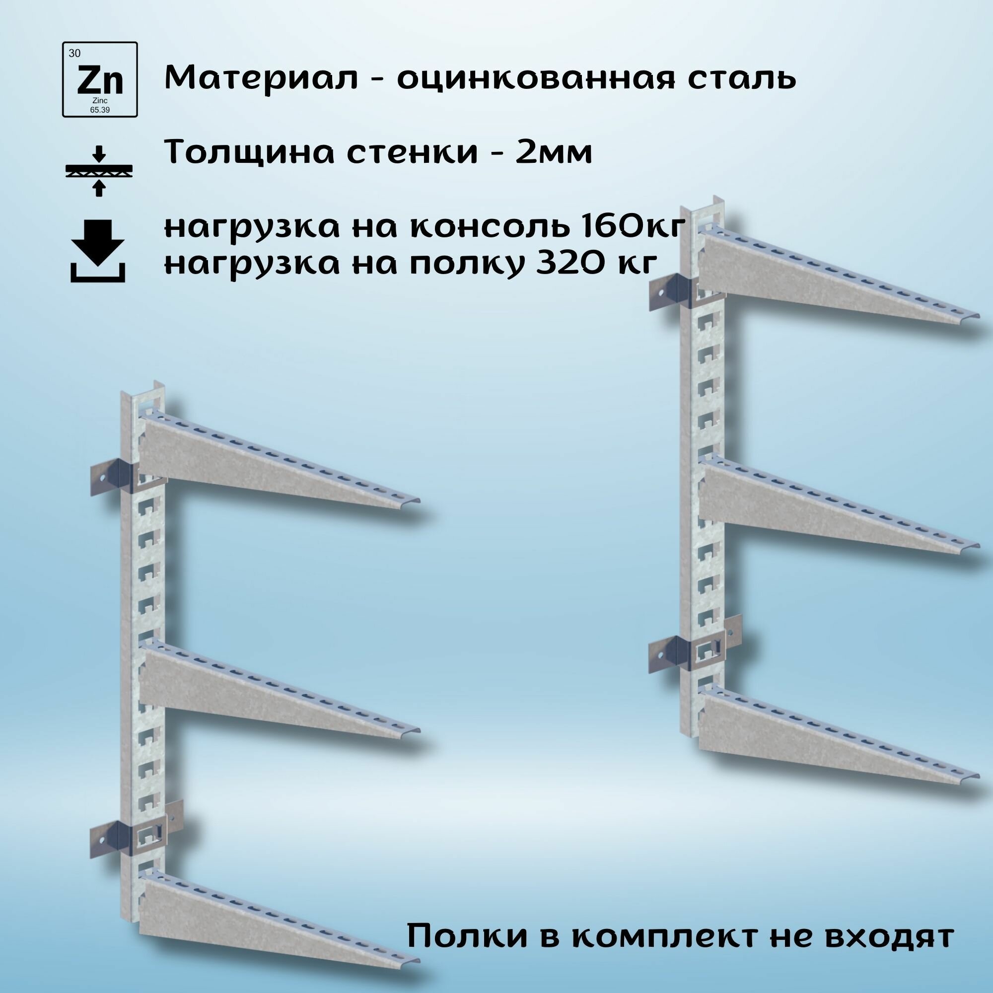 Стеллаж металлический 1000х800х435 настенный оцинкованный — фото 1