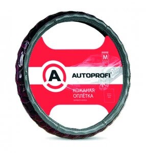 Оплётка руля AUTOPROFI AP-156 BK натуральная кожа/вставки из PU кожи 