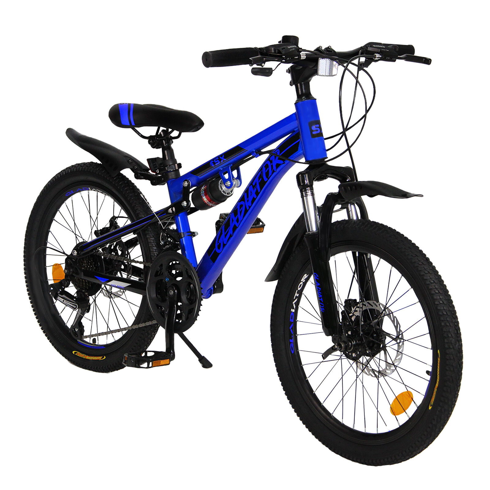 Горный велосипед детский скоростной Gladiator 20" синий, 6-12 лет, 21 скорость, 2 амортизатора