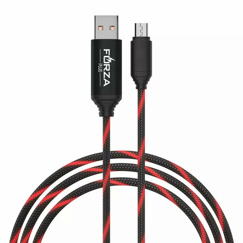 Кабель Forza 931-002 для зарядки Армированный Micro USB, 1м, 3А, Быстрая зарядка QC3.0, LED подсветка