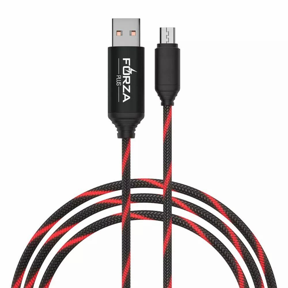 фото Кабель Forza 931-002 для зарядки Армированный Micro USB, 1м, 3А, Быстрая зарядка QC3.0, LED подсветка