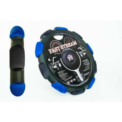 Оплетка руля M 37-38 см спонж 10 подушек черно-синяя 1584₽