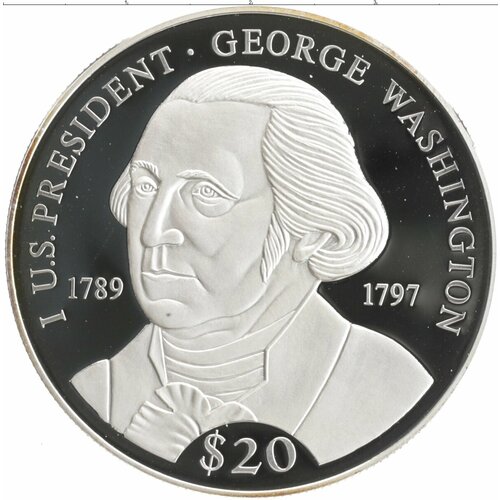 Клуб Нумизмат Монета 20 долларов Либерии 2000 года Серебро 1-й президент США Джордж Вашингтон