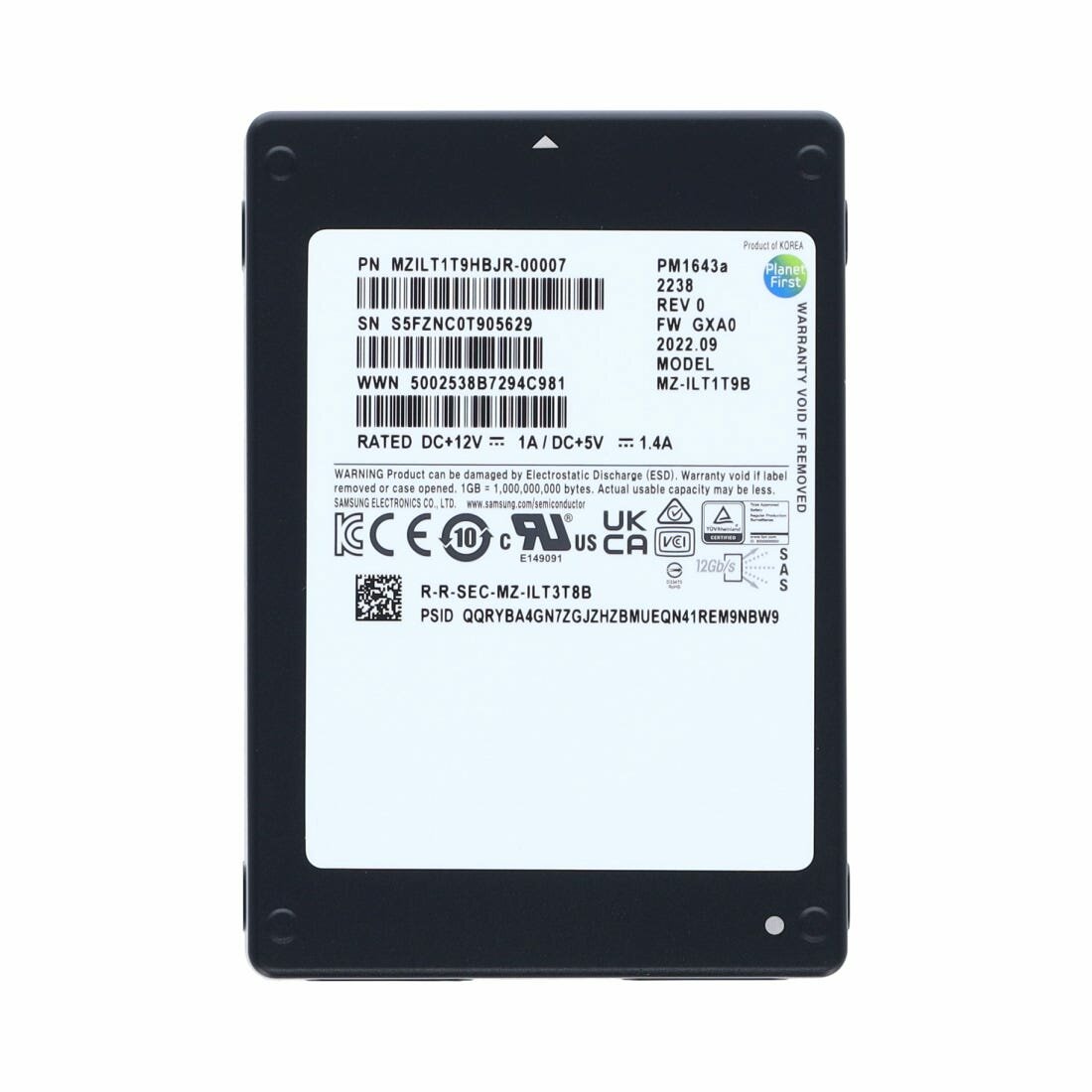 Накопитель SSD Samsung 1.92TB PM1643a 2.5" SAS 12.0 Gbps, 2100 MB/s, 1800 MB/s, DWPD: 1 (MZILT1T9HBJR-00007)