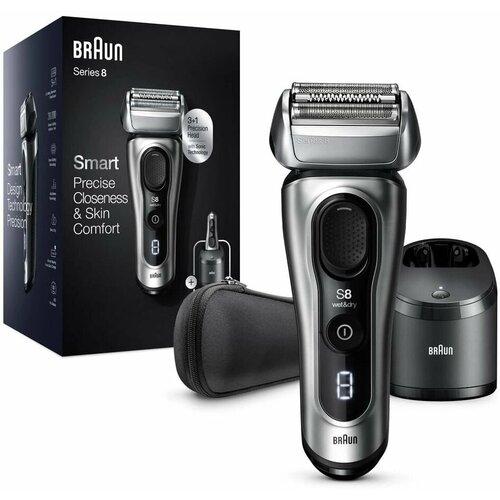 бритва сетчатая braun series 8 8457 cc питан аккум серебристый Бритва сетчатая Braun Series 8 8457 CC реж. эл:3 питан: аккум. серебристый