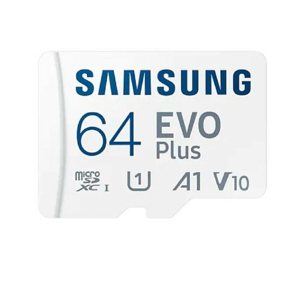 Samsung EVO Plus Memory Card microSDXC 64GB UHS-I U1 Class 10, Adapter, 130 MB/s, 10000 циклов, - 25°C to 85°C, RTL