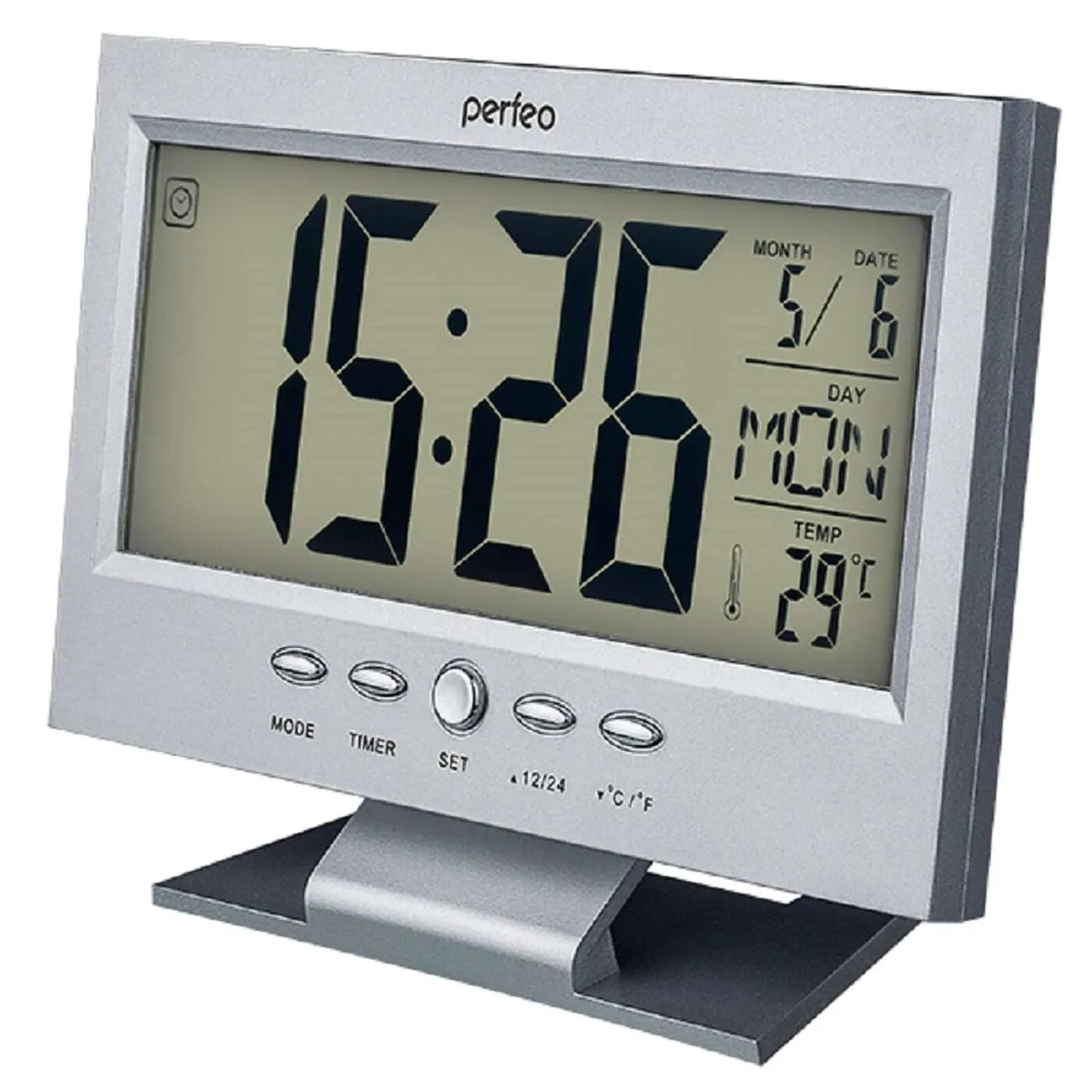 Часы-будильник Perfeo Set серебряный PF-S2618 время температура дата