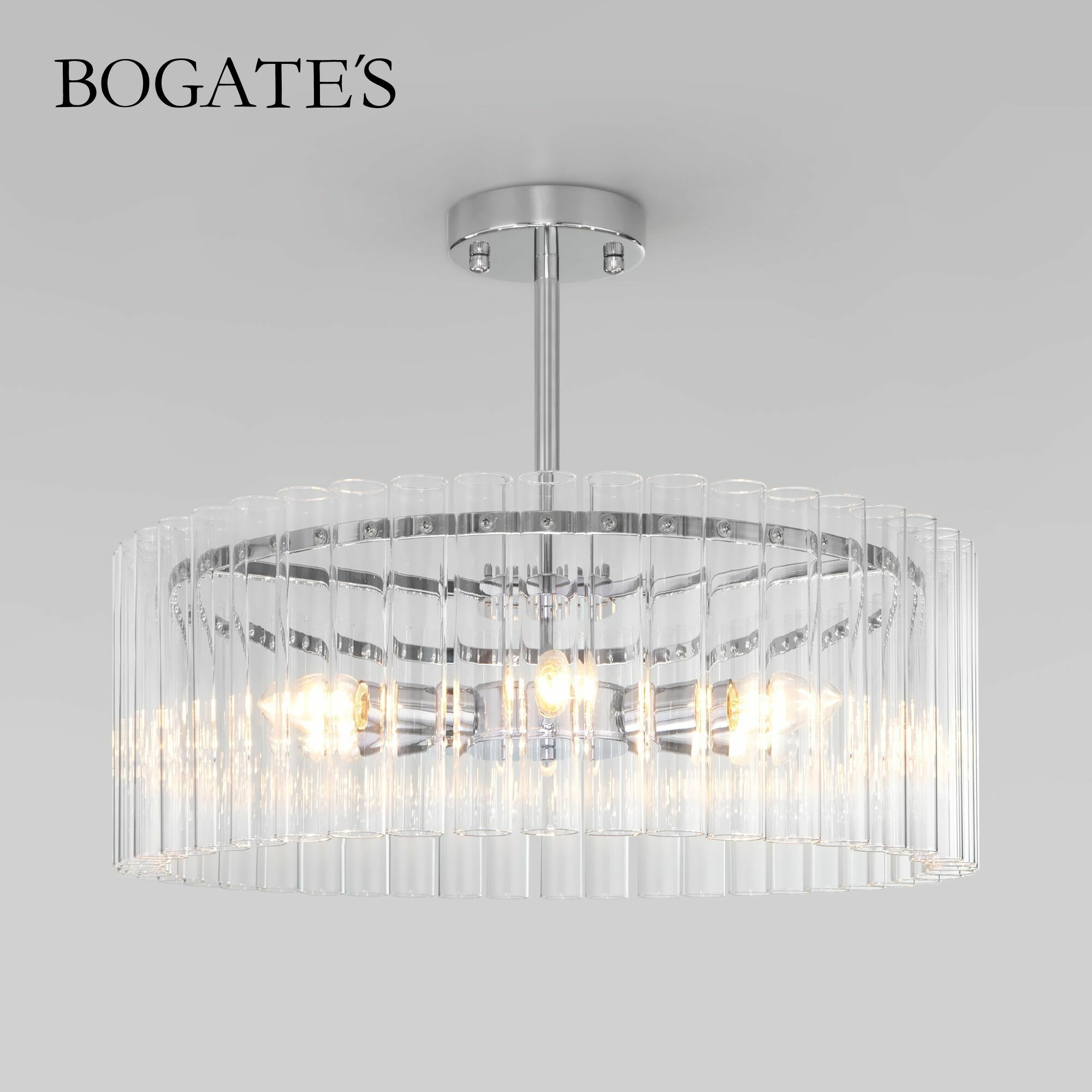 Умная потолочная люстра Bogate's Flamel 374 6 хром с плафоном из стекла E14 Minimir Home - фото №1