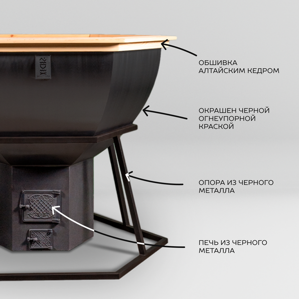 Банный чан 4 человека на опоре с печью окрашенный