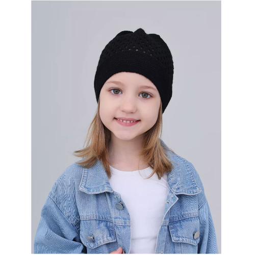фото Шапка mi ropa детская вязаная шапка-сетка "паутинка", размер 5-8 лет, черный