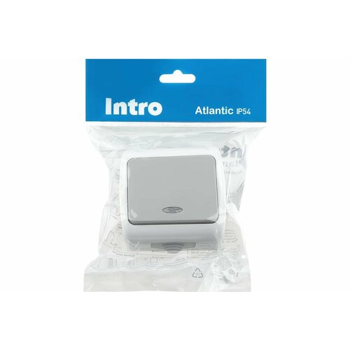 Intro Выключатель Atlantic 5-102-03 с подсветкой 10А-250В IP54 открытой установки серый Б0050941