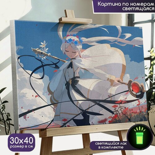 Изображение товара Картина по номерам со светящейся краской аниме Фрирен (Sousou no Frieren, магия, эльф, цветы, атмосфера) - 1046 Г 30x40