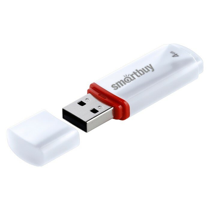 Флешка Smartbuy 4GBCRW-W, 4 Гб, USB2.0, чт до 25 Мб/с, зап до 15 Мб/с, белая