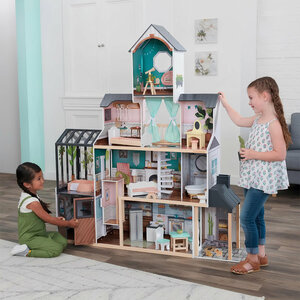 Деревянный кукольный домик "Особняк Селесты", с мебелью 24 предмета в наборе и с гаражом, свет, звук, для кукол 30 см