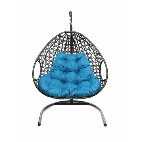 Подвесное кресло M-group для двоих люкс с ротангом серое голубая подушка подвесное кресло коричневое m group для двоих люкс голубая подушка