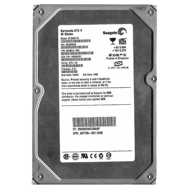 Жесткий диск Seagate 9W4004 40Gb 7200 IDE 3.5" HDD
