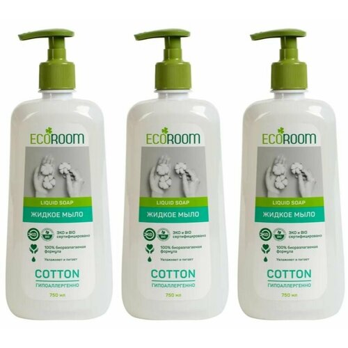 ECOROOM Мыло жидкое Хлопок, 750 мл, 3 шт